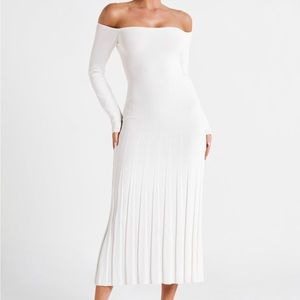 MESHKI EMMELINE long sleeve rib knit midi dress-white